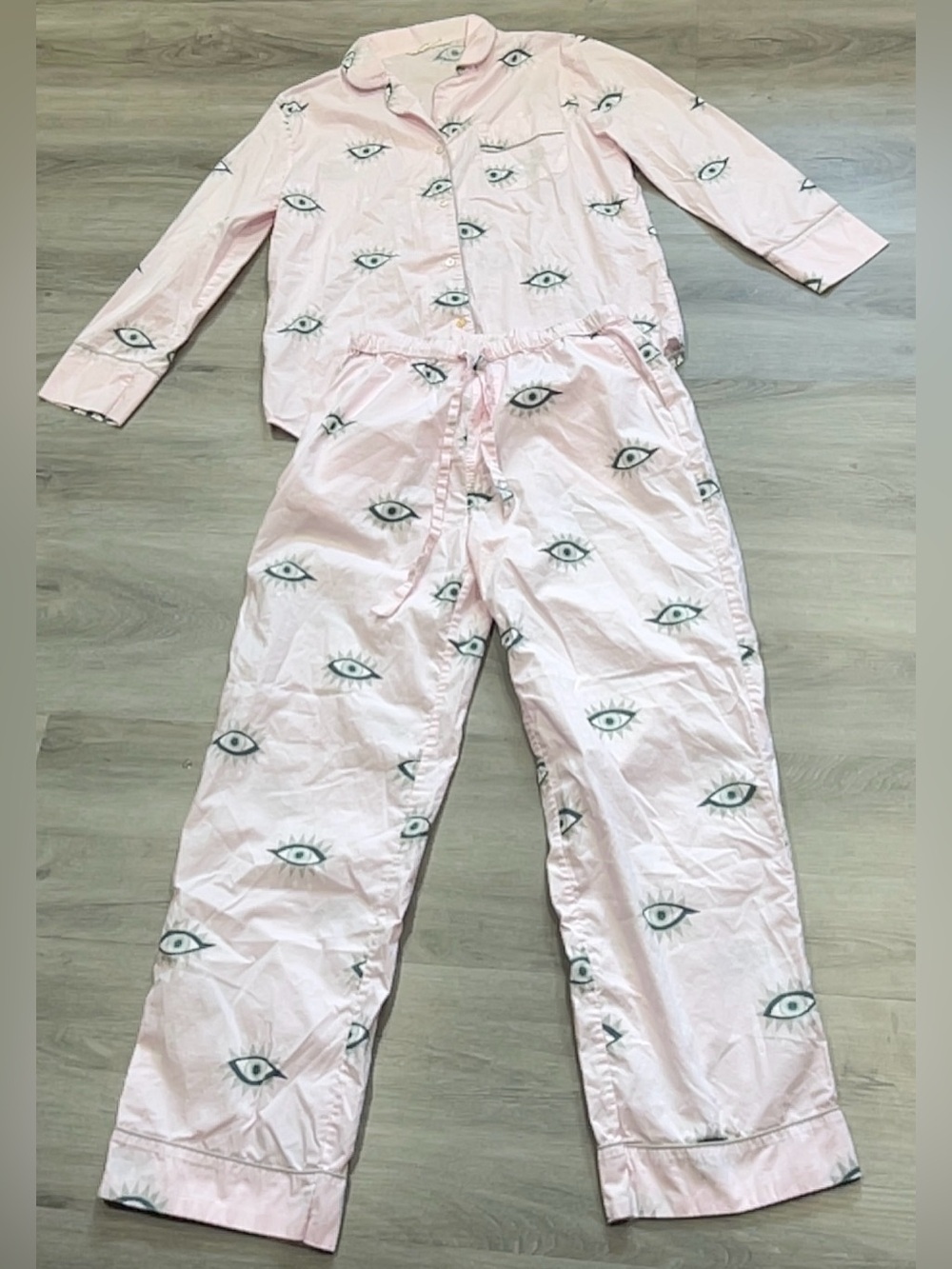 Printfresh Women Pink Evil Eye Cotton Long Sleeve Pajama Set Sleepwear Sz Medium